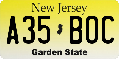 NJ license plate A35BOC