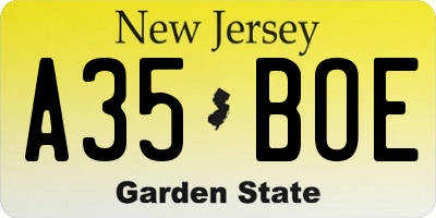 NJ license plate A35BOE