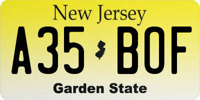 NJ license plate A35BOF