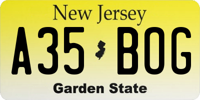 NJ license plate A35BOG