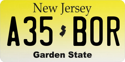 NJ license plate A35BOR