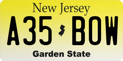 NJ license plate A35BOW