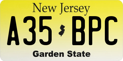 NJ license plate A35BPC