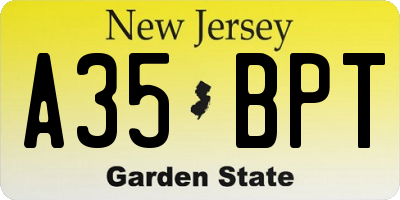 NJ license plate A35BPT