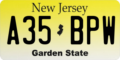 NJ license plate A35BPW