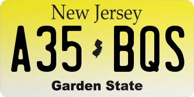 NJ license plate A35BQS