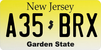 NJ license plate A35BRX