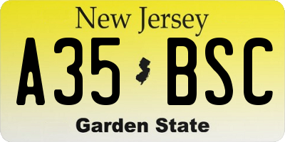 NJ license plate A35BSC