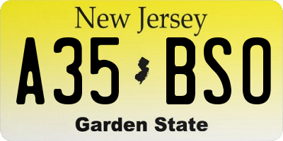 NJ license plate A35BSO