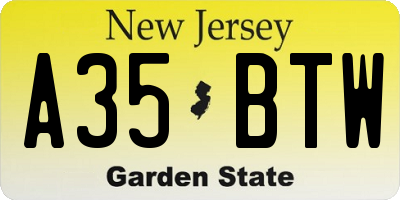 NJ license plate A35BTW
