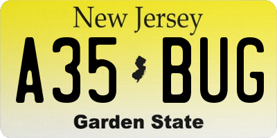 NJ license plate A35BUG