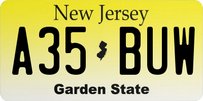 NJ license plate A35BUW