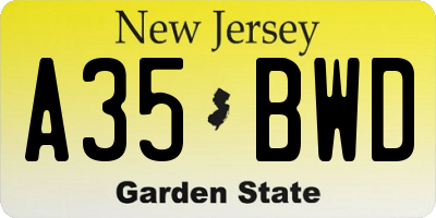 NJ license plate A35BWD