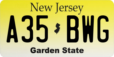 NJ license plate A35BWG