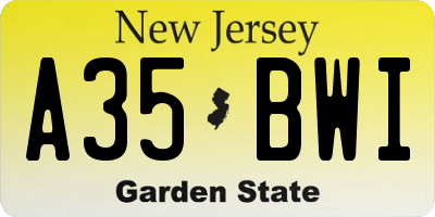 NJ license plate A35BWI