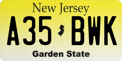 NJ license plate A35BWK