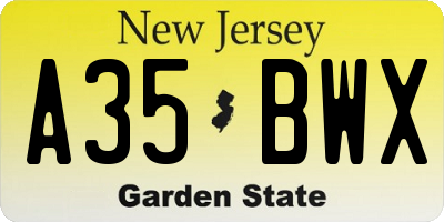 NJ license plate A35BWX
