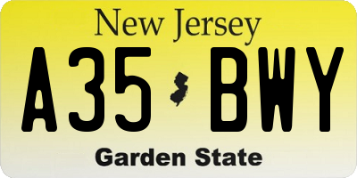 NJ license plate A35BWY