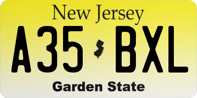 NJ license plate A35BXL