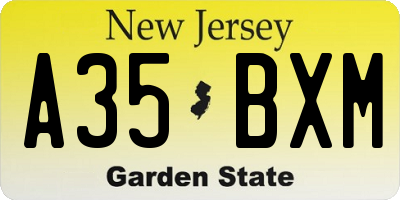 NJ license plate A35BXM