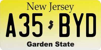 NJ license plate A35BYD