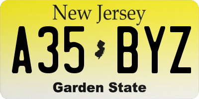 NJ license plate A35BYZ