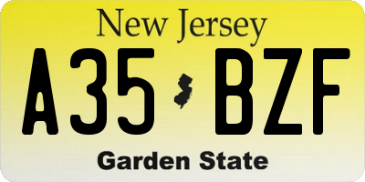 NJ license plate A35BZF