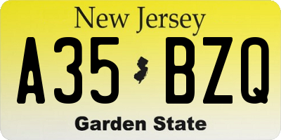 NJ license plate A35BZQ