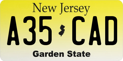 NJ license plate A35CAD
