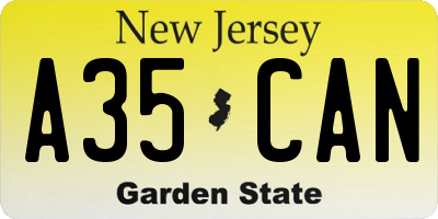NJ license plate A35CAN