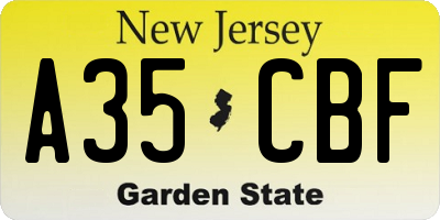 NJ license plate A35CBF