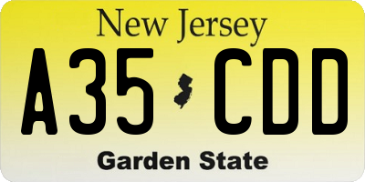 NJ license plate A35CDD
