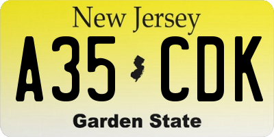 NJ license plate A35CDK