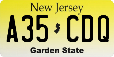 NJ license plate A35CDQ