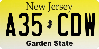 NJ license plate A35CDW