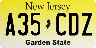 NJ license plate A35CDZ