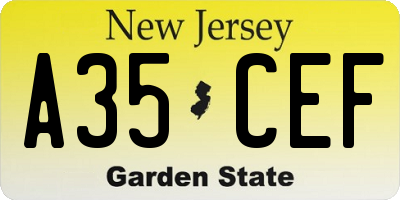 NJ license plate A35CEF