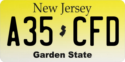 NJ license plate A35CFD