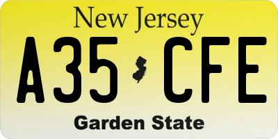 NJ license plate A35CFE