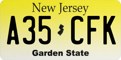 NJ license plate A35CFK