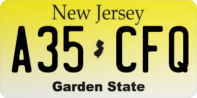 NJ license plate A35CFQ