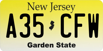 NJ license plate A35CFW