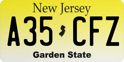 NJ license plate A35CFZ