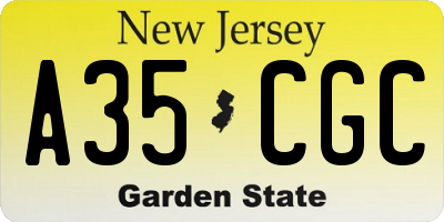 NJ license plate A35CGC