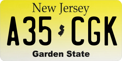 NJ license plate A35CGK