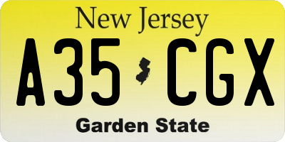 NJ license plate A35CGX