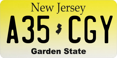 NJ license plate A35CGY