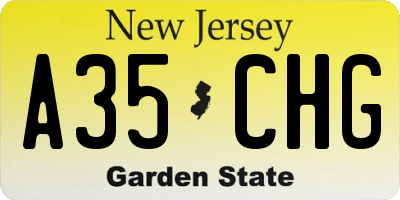 NJ license plate A35CHG
