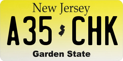 NJ license plate A35CHK