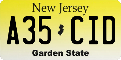 NJ license plate A35CID
